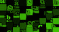 Green Cartoon Alphabet Paper Card On Square Mosaics, Children Spelling Game.