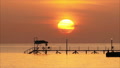 Beautiful Sunrise Over Pier In Sea - Telephoto Lens, Timelapse
