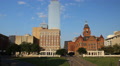 Downtown Dallas With Dealey Plaza And Red Courthouse In The Evening