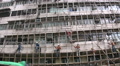 Men Working Asian Construction Boom Way Up High On Bamboo Scaffold Dangerous Job