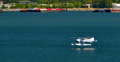 4k Seaplane Lands On Vancouver, Burrard Inlet, Coal Harbour, Canada
