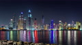 Night Light Illumination Dubai Marina Palm Bay Panorama 4k Time Lapse Uae