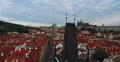 Flying Over The Charles Bridge Tower Roof. Beautiful 4k Views Of The Old Prague.