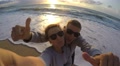 Happy Couple Taking Selfie Photo On Beach On Vacation. 4k