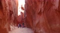 Family Hiking Gorgeous Narrow Slot Canyon In The Desert Of Utah