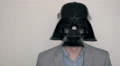 Funny Young Man With Mask From Star Wars, Freak Business Concept