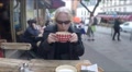 Woman Drinks Cappuccino French Cafe