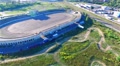 Road Racing Track Stadium 4k Aerial Panoramic Video. Sport Building Circuit Race