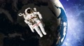 Astronaut In Open Space In Front Of Earth