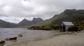Cradle Mountain, Tasmania, Time Lapse Zoom Out Of Lake, Boat House And Mountain.