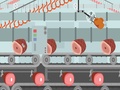 Different Kind Of Meat On A Factory Conveyor Cartoon Style