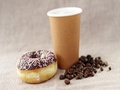 Disposable Coffee Cup And Chocolate Doughnut And Coffee Bean With Sprinkles