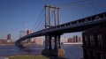 Flying Backward View Of Manhattan Bridge In Dumbo Brooklyn