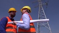 Electric Tower Distribution Foreman Engineer Men Talking Supervise Electricity