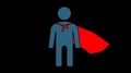 Animation Of Superhero. Pictogram Man In A Red Raincoat. Alpha Channel