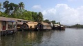 Tourists Houseboats Line A River In Kerala, India.