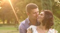 Portrait Of Happy Couple In Park At Sunset. Love.