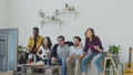 Slow Motion Of Multi Ethnic Group Of Friends Sports Fans Watching Sport Match On