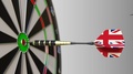 Flags Of China And The United Kingdom On Darts Hitting Bullseye Of The Target