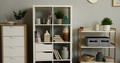 Nice Designed Modern Interior Of The Living Room Furniture. Shelves With Home