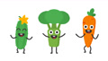 Set Dancing Vegetables Cucumber Broccoli Carrots. Loop Animation. Alpha Chann