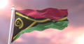 Flag Of Vanuatu Waving At Wind In Slow At Sunset, Loop