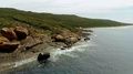Moving Aerial View On The Ocean Across A Rocky And Wild Coastline On A