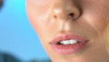 Beautiful Female Face With Make-Up, Scrub For Juicy Lips, Skincare, Closeup View