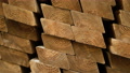 Warehouse Wooden Logs With Processing. Rotation Of Background Of Shelves Of Wood