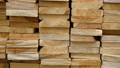 Panorama Of Background Of Shelves Of Wood. Warehouse Wooden Logs With Processing