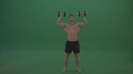 Naked Powerlifter Working With Dumbbells On Green Background