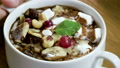 Oatmeal Porridge With Nuts, Berries, Banana, Chocolate Served For Breakfast. 4k