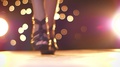 Gorgeous Feet On High Black Stylish Heels In Moving Towards Camera, Standing