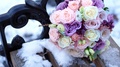 Close-Up, Beautiful Wedding Bouquet Of Roses Dairy, White And Lilac. The Bouquet