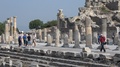 Turkey Ephesus Ephesos Efes Pedestrians And Ancient Columns Of Ancient Ruins