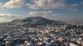Aerial Timelapse Of Athens Covered In Snow. Hymettus Mountain In The