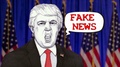 Drawn U.S. President Donald Trump Shouts Fake News. Nflags On The