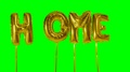 Word Home From Helium Golden Balloon Letters Floating On Green Screen