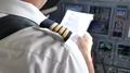Airline Pilots In Uniform, Close Up Cockpit Flight Checklist, 4k.
