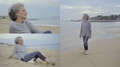 Collage Of Woman Walking Along Seashore, Sitting On Sand