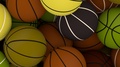 Animated Close Up Flying Over Pile Of Mix Of Basketballs With White-Black Seams