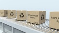 Boxes With Replacement Parts On Roller Conveyor. Loopable 3d Animation