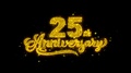 25th Happy Anniversary Typography Written With Golden Particles Sparks Fireworks