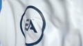 Flying Flag With Electronic Arts Logo, Close-Up. Editorial Loopable 3d Animation