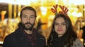 Funny Happy Young Couple At Christmas Time In The City Night. Holidays, Fun, Joy