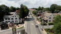 Slow Aerial Dolly Shot Featuring Small Shops In Lancaster County Pa Amish