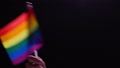 Male Hand Waving A Rainbow Lgbt Flag. A Symbol Of Freedom And Love Of People Of