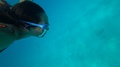 Selfie Woman In Goggles Dives And Swims In The Blue Sea