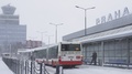 Bus Station Near Airport Hub. Heavy Snowfall Closes Prague Airport