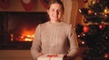 4k Footage Of Smiling Young Woman Received Digital Tablet As Christmas Gift From